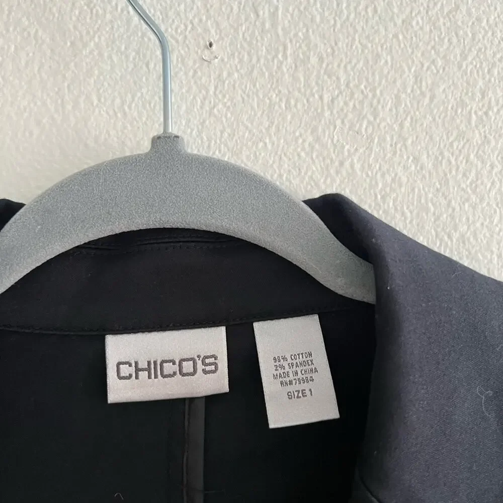 Chicos Black Cotton Classic Blazer Lightweight Jacket Size 1 - Picture 4 of 6
